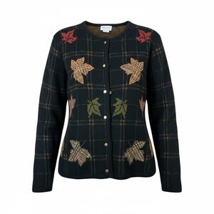 Women's Black Leaf Pattern Cardigan